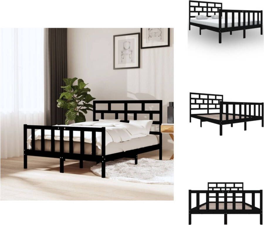VidaXL Bedframe Bedframes Bed Bedbodem Bedframe massief grenenhout zwart 120x200 cm - Foto 3