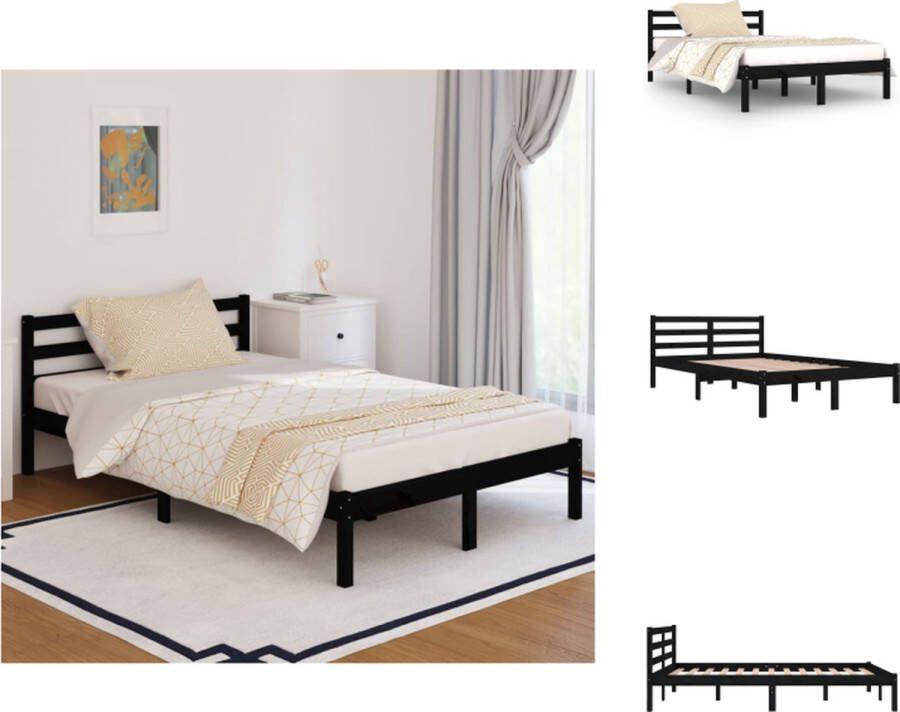 VidaXL Bedframe Bedframes Bed Bedbodem Bedframe massief grenenhout zwart 120x200 cm - Foto 2