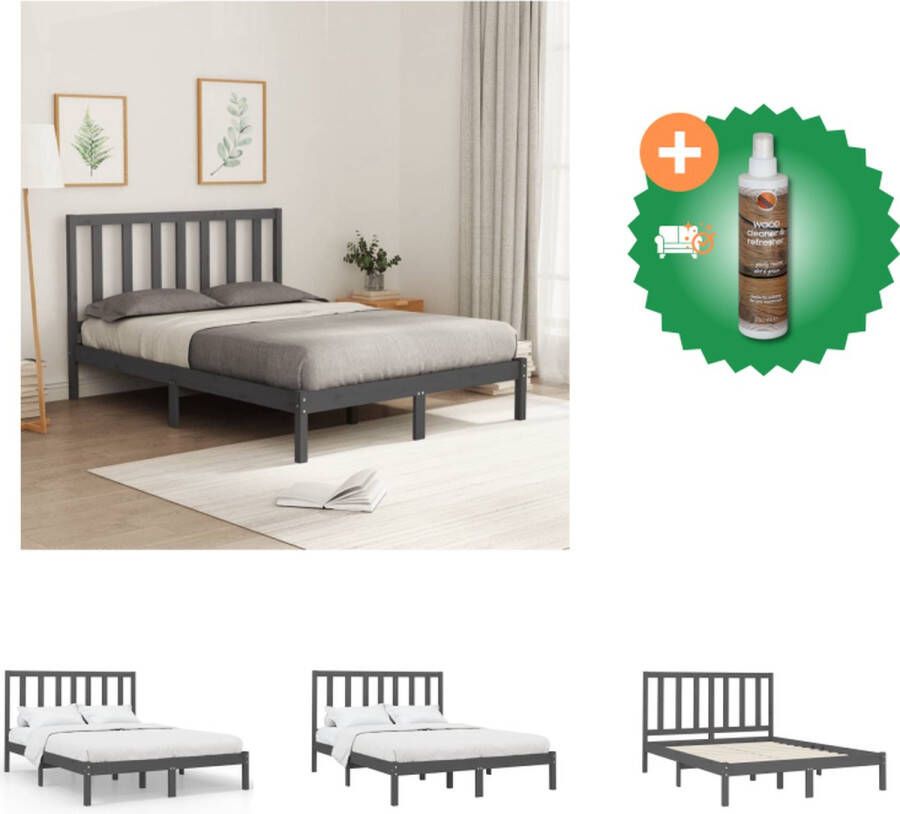 VidaXL Houten Bedframe Praktisch en decoratief Massief grenenhout Stabiel en comfortabel Grijs 205.5 x 125.5 x 69.5 cm Geschikt voor 120 x 200 cm matras Montage vereist Bed Inclusief Houtreiniger en verfrisser - Foto 5