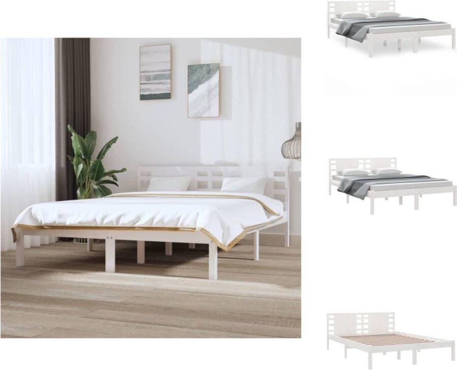 VidaXL Bedframe Bedframes Tweepersoonsbed Bed Bedframe zonder matras massief grenenhout wit 120x200 cm - Foto 3