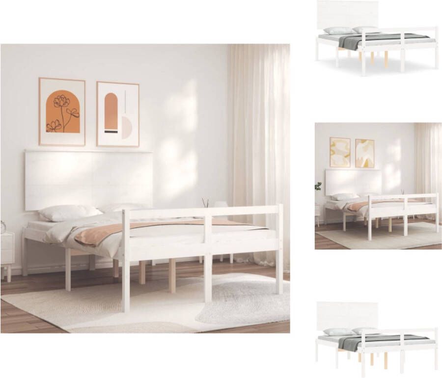 VidaXL Seniorenbed Seniorenbedden Senioren Bed Bedframe Seniorenbed met hoofdbord massief hout wit 140x200 cm - Foto 4