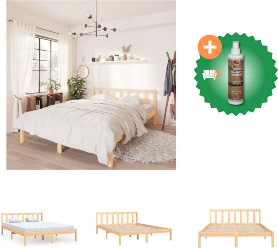 VidaXL Houten Bedframe Onbehandeld Grenenhout Bedframes 155.5 x 205.5 x 69.5 cm Rustiek design Bed Inclusief Houtreiniger en verfrisser - Foto 4