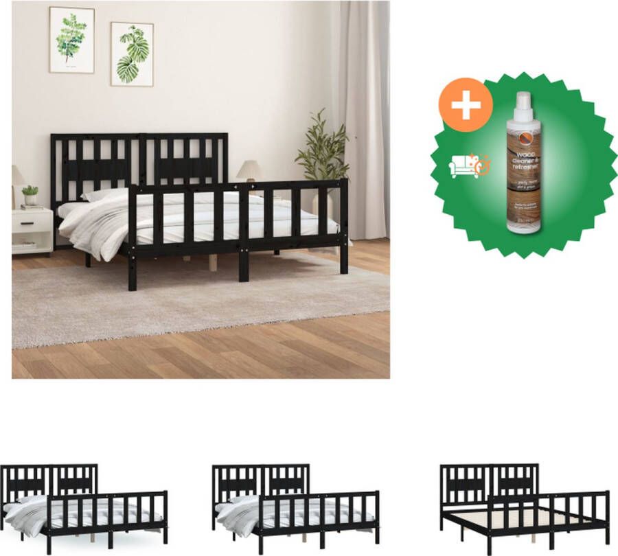 VidaXL Houten Bedframe Grenenhout 205.5 x 155.5 x 69.5 cm Hoofdbord Zwart Bed Inclusief Houtreiniger en verfrisser