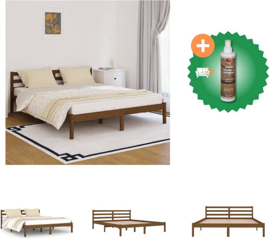 VidaXL Houten Bedframe Grenenhout 205.5 x 165.5 x 69.5 cm Honingbruin Bed Inclusief Houtreiniger en verfrisser