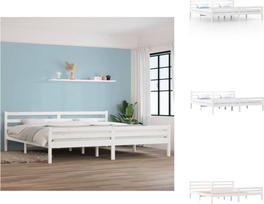 VidaXL Bedframe Massief Grenenhout Moderne Slaapkamer Afmeting- 205.5 x 205.5 cm Comfortabel Hoofdeinde Kleur- Wit Bed - Foto 13