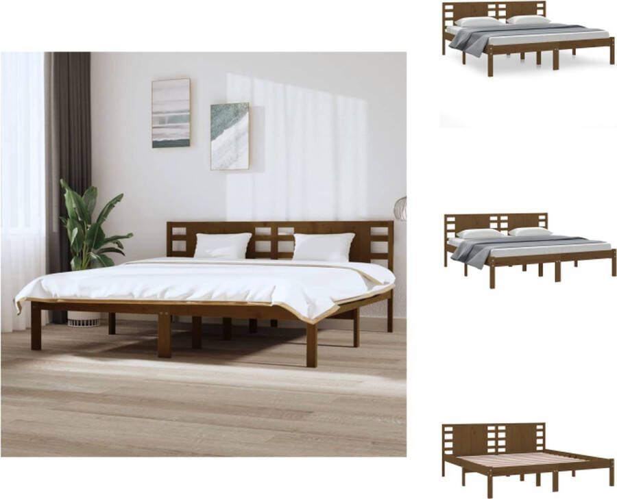 VidaXL Bedframe Bedframes Tweepersoonsbed Bed Bedframe massief grenenhout honingbruin 200x200 cm - Foto 4