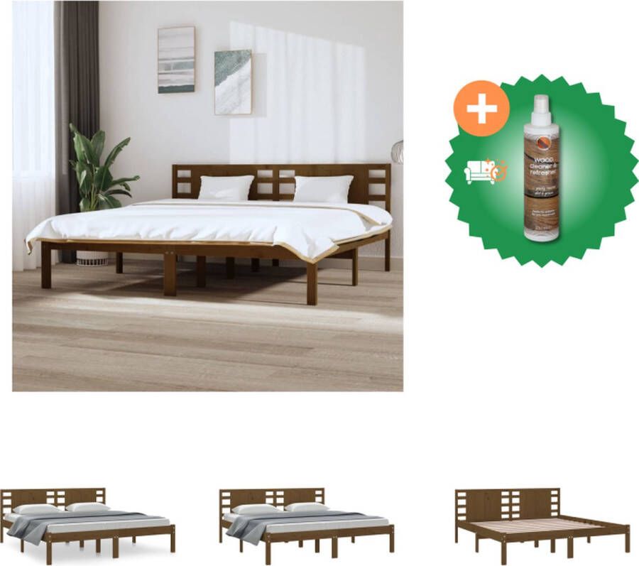 VidaXL Houten Bedframe Grenenhout 205.5 x 206 x 100 cm Honingbruin Bed Inclusief Houtreiniger en verfrisser