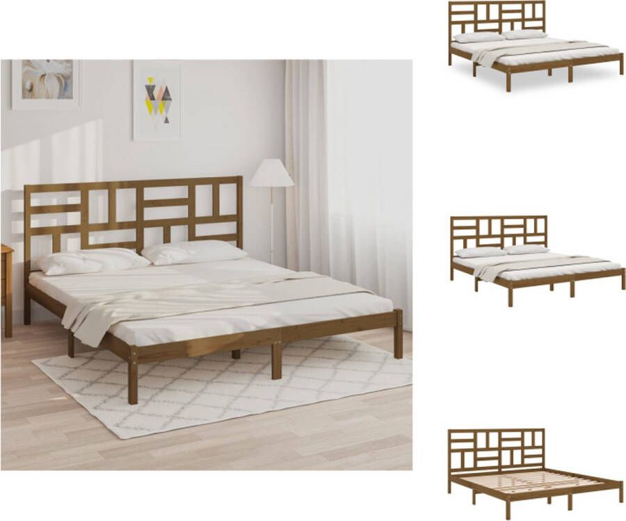 VidaXL houten bedframe grenenhout 205.5 x 206 x 104 cm honingbruin massief multiplex lattenbodem Bed