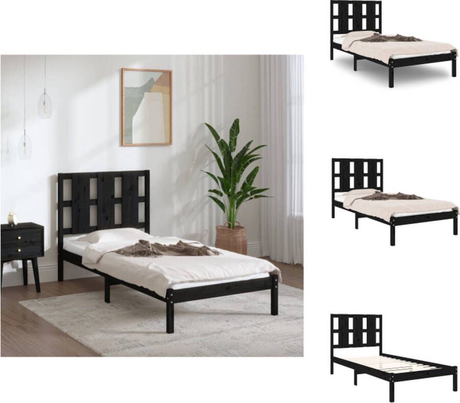 VidaXL Bedframe Bedframes Bed Bedbodem Bedframe massief grenenhout zwart 100x200 cm - Foto 2