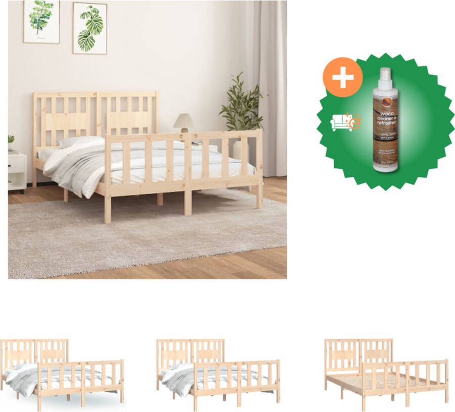 VidaXL Houten Bedframe Massief Grenen 205.5 x 126 x 101 cm Hoofdeind Geen Matras Handleiding inbegrepen Bed Inclusief Houtreiniger en verfrisser