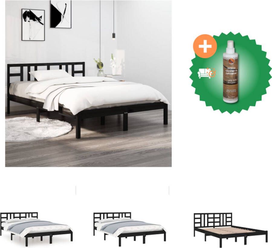 VidaXL Houten Bedframe Grenenhout Multiplex Lattenbodem 205.5 x 185.5 x 31 cm 180 x 200 cm Zwart Bed Inclusief Houtreiniger en verfrisser