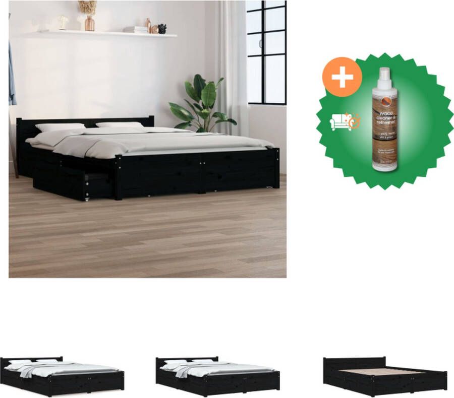 VidaXL Houten Bedframe Grenenhout Opbergfunctie Comfortabel hoofdeinde Zwart 205.5 x 165.5 x 51 cm Bed Inclusief Houtreiniger en verfrisser