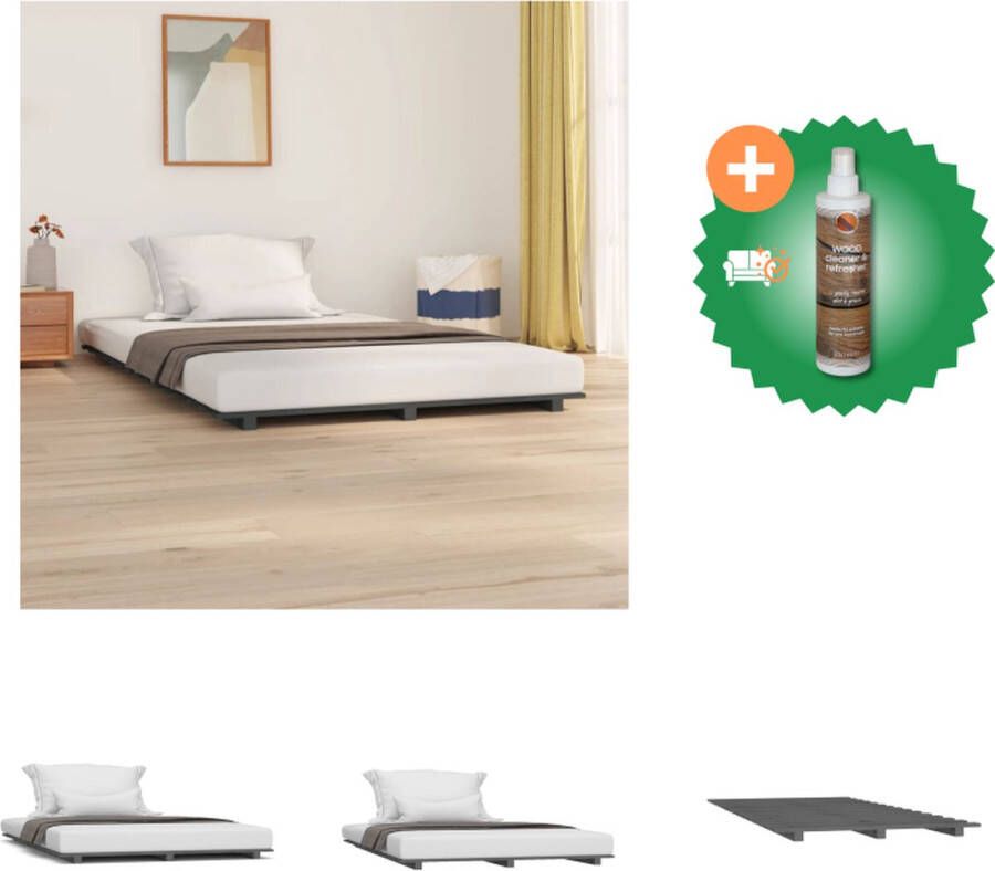 VidaXL Houten Bedframe Grenenhout Stabiel Stevige Lattenbodem Grijs 150x200 cm Bed Inclusief Houtreiniger en verfrisser