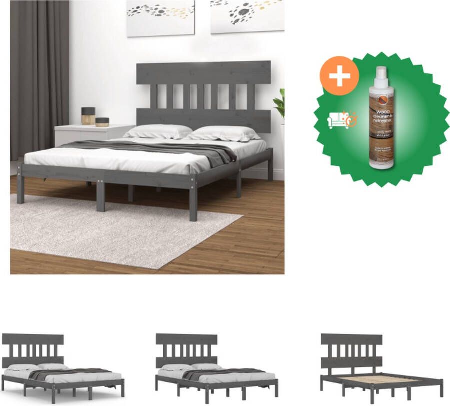 VidaXL Houten Bedframe Grijs 140 x 200 cm Massief grenenhout Bed Inclusief Houtreiniger en verfrisser