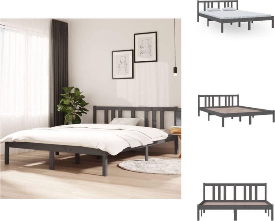 vidaXL Houten Bedframe Grijs 140 x 200 cm Massief Grenenhout Stabiel en Comfortabel Bed
