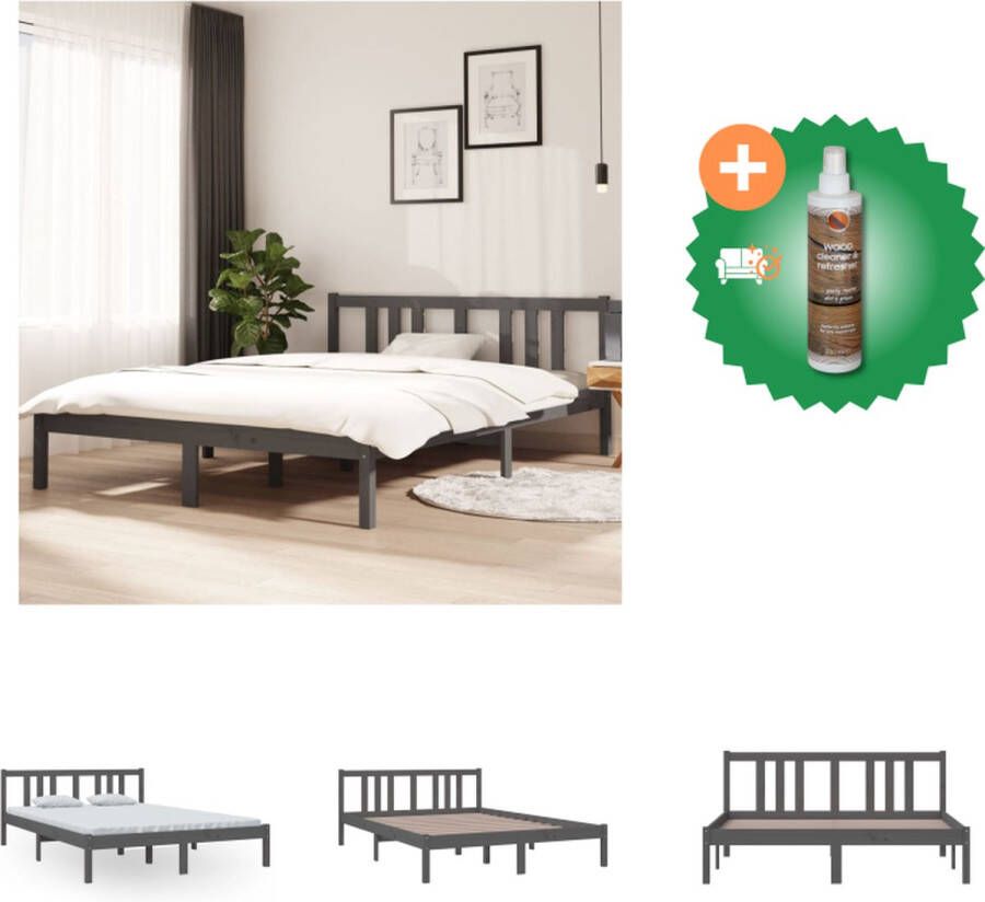 VidaXL Houten Bedframe Grijs 140 x 200 cm Massief Grenenhout Stabiel en Comfortabel Bed Inclusief Houtreiniger en verfrisser - Foto 4
