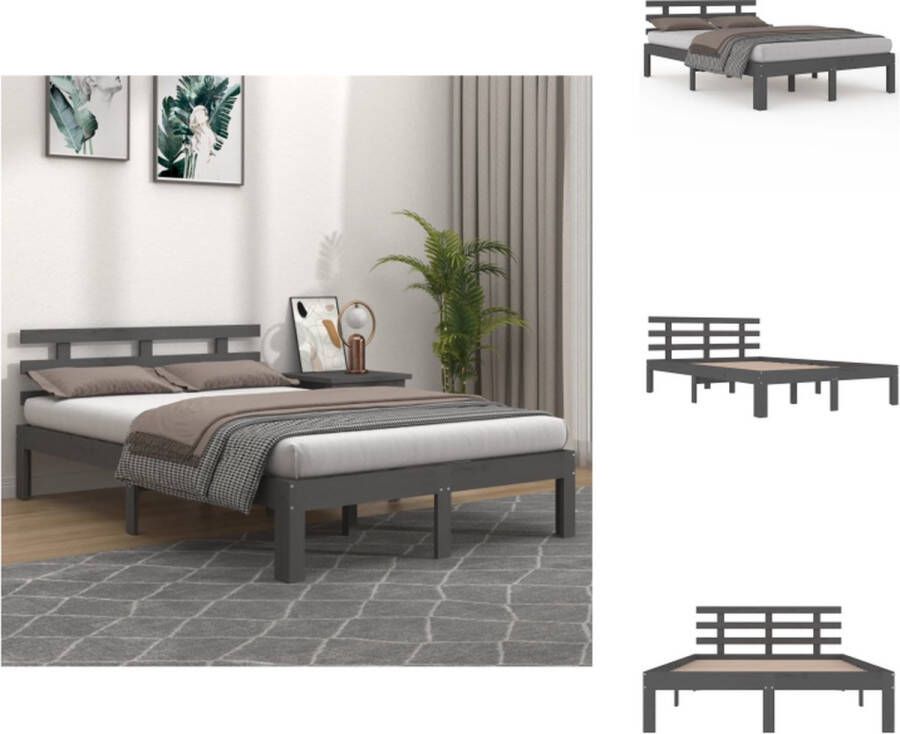 VidaXL Bedframe Bedframes Bed Bedbodem Bedframe massief hout grijs 150x200 cm 5FT King Size - Foto 7