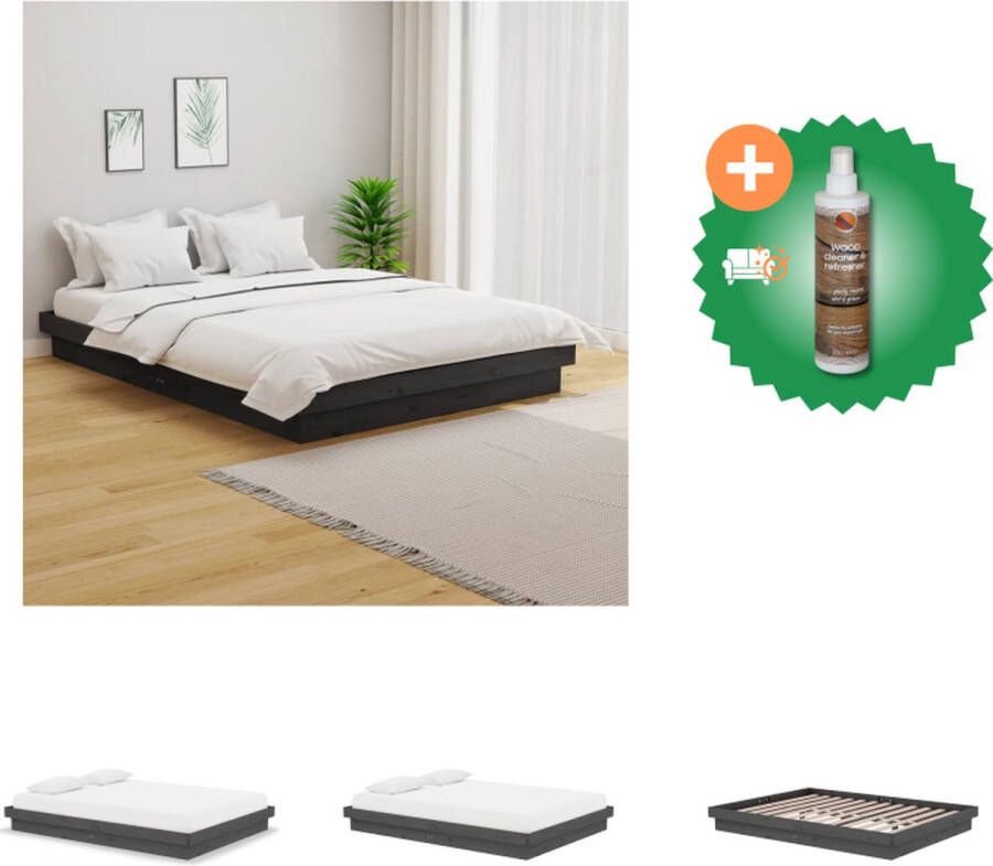 VidaXL Houten Bedframe Grijs 195.5 x 145.5 x 69.5 cm Massief grenenhout Geschikt voor matras 140 x 190 cm Bed Inclusief Houtreiniger en verfrisser - Foto 4