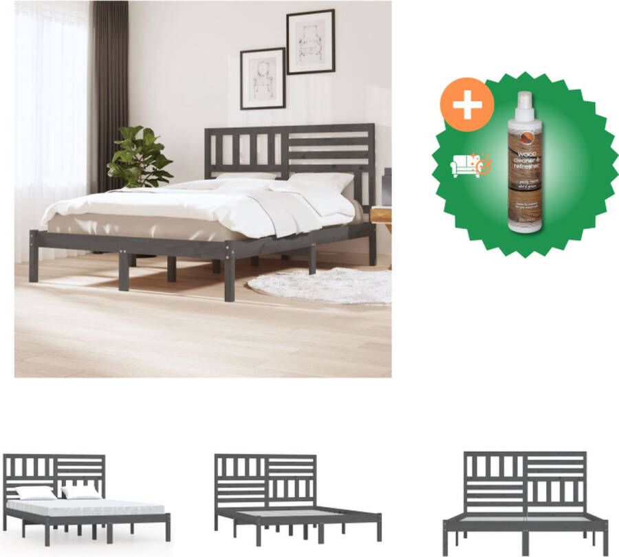 VidaXL Houten Bedframe Grijs 195.5 x 141 x 100 cm Massief Grenenhout Bed Inclusief Houtreiniger en verfrisser