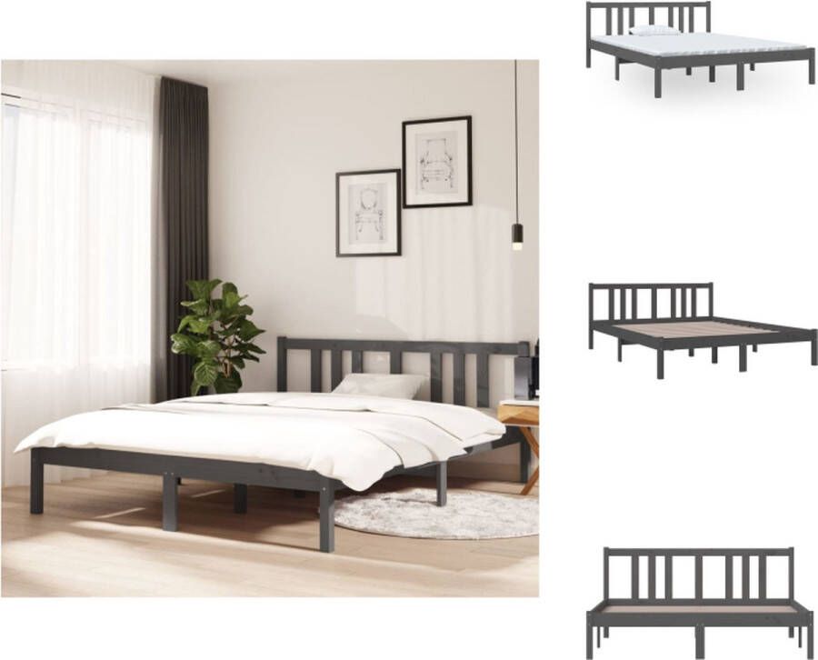 VidaXL Houten Bedframe Grijs 195.5 x 145.5 x 69.5 cm Massief grenenhout Geschikt voor matras 140 x 190 cm Bed