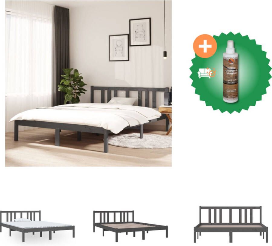 VidaXL Houten Bedframe Grijs 195.5 x 145.5 x 69.5 cm Massief grenenhout Geschikt voor matras 140 x 190 cm Bed Inclusief Houtreiniger en verfrisser - Foto 2
