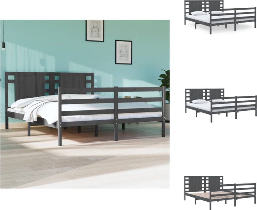 VidaXL Houten Bedframe Grijs 195.5 x 146 x 70 cm Massief grenenhout Bed