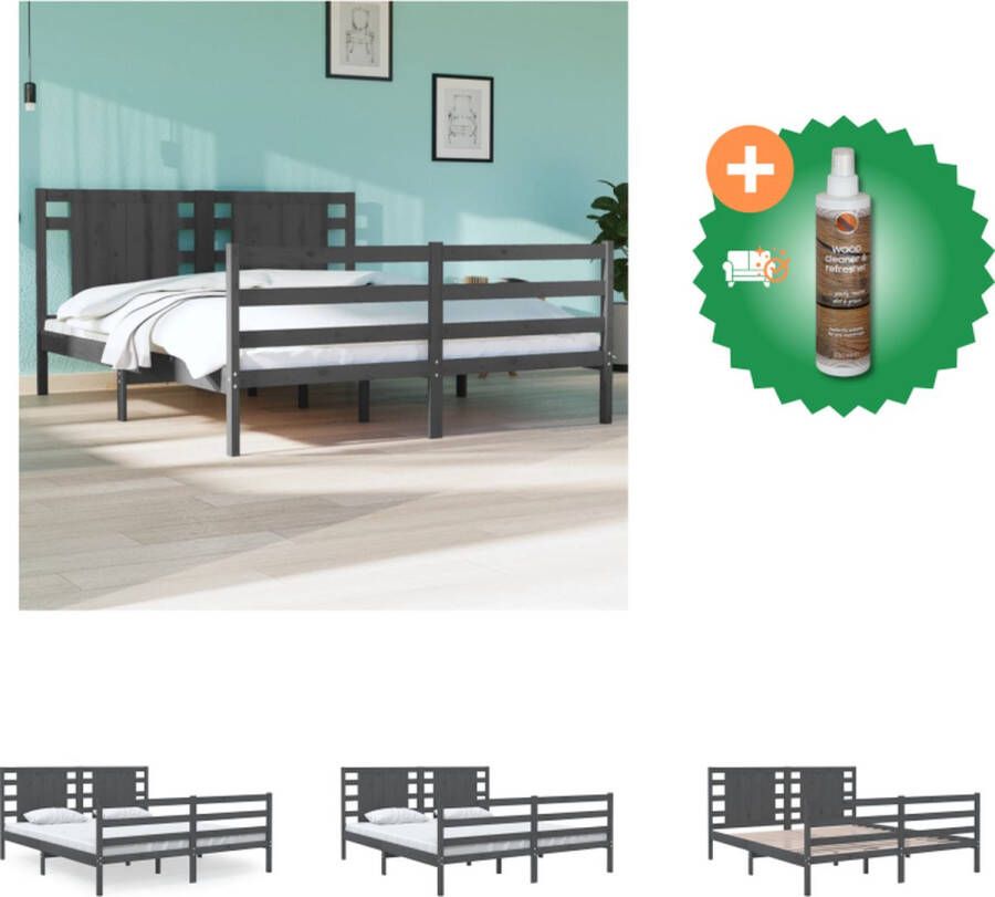 VidaXL Houten Bedframe Grijs 195.5 x 146 x 70 cm Massief grenenhout Bed Inclusief Houtreiniger en verfrisser
