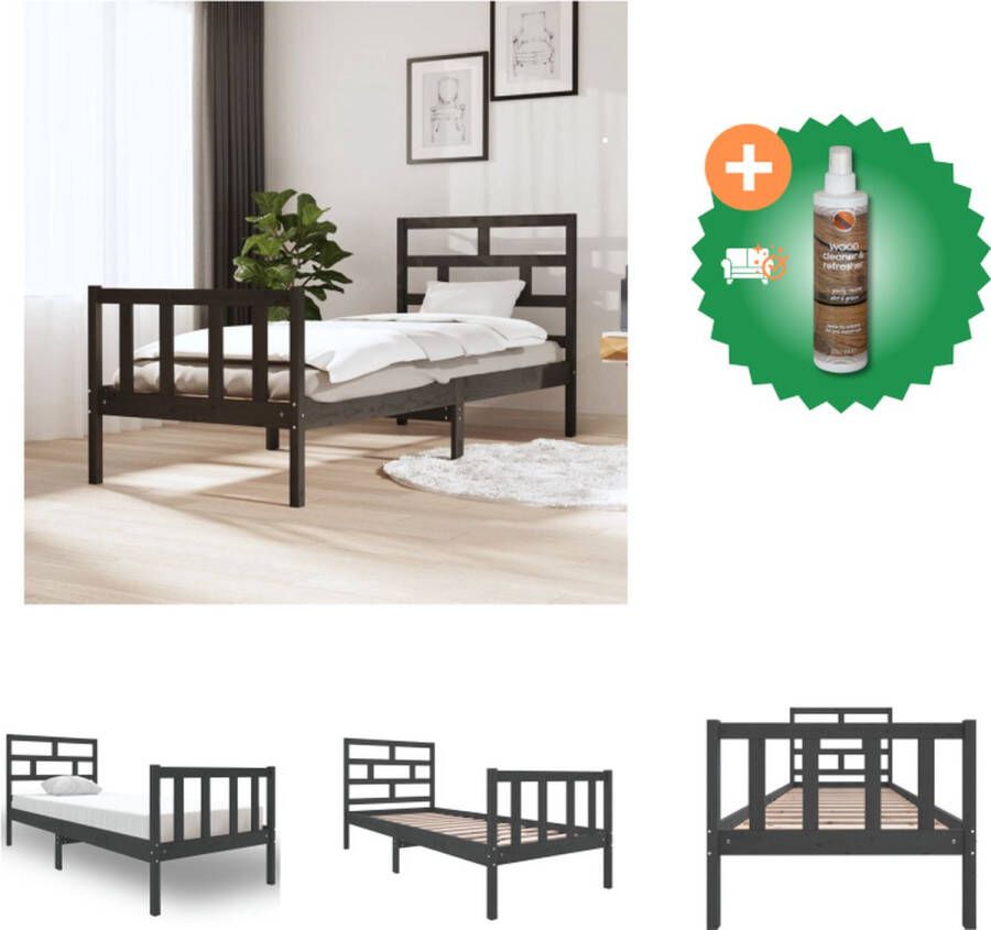VidaXL Houten Bedframe Grijs 195.5 x 80.5 x 69.5 cm Massief grenenhout Bed Inclusief Houtreiniger en verfrisser - Foto 2