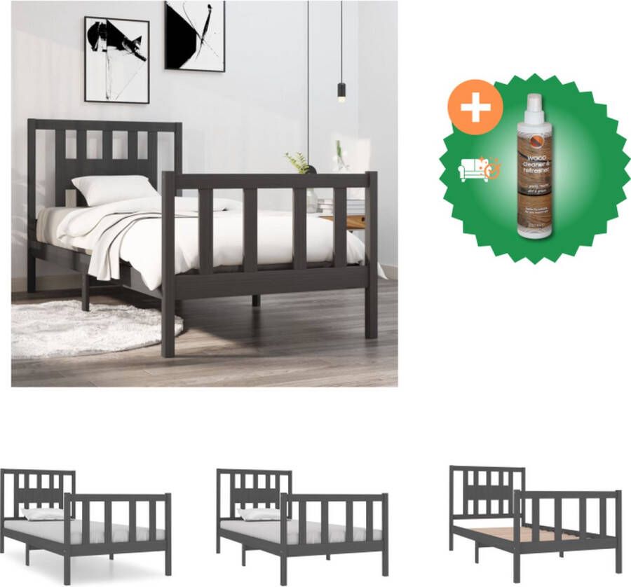 VidaXL Houten Bedframe Grijs 195.5 x 81 x 100 cm Massief grenenhout 75 x 190 cm Bed Inclusief Houtreiniger en verfrisser