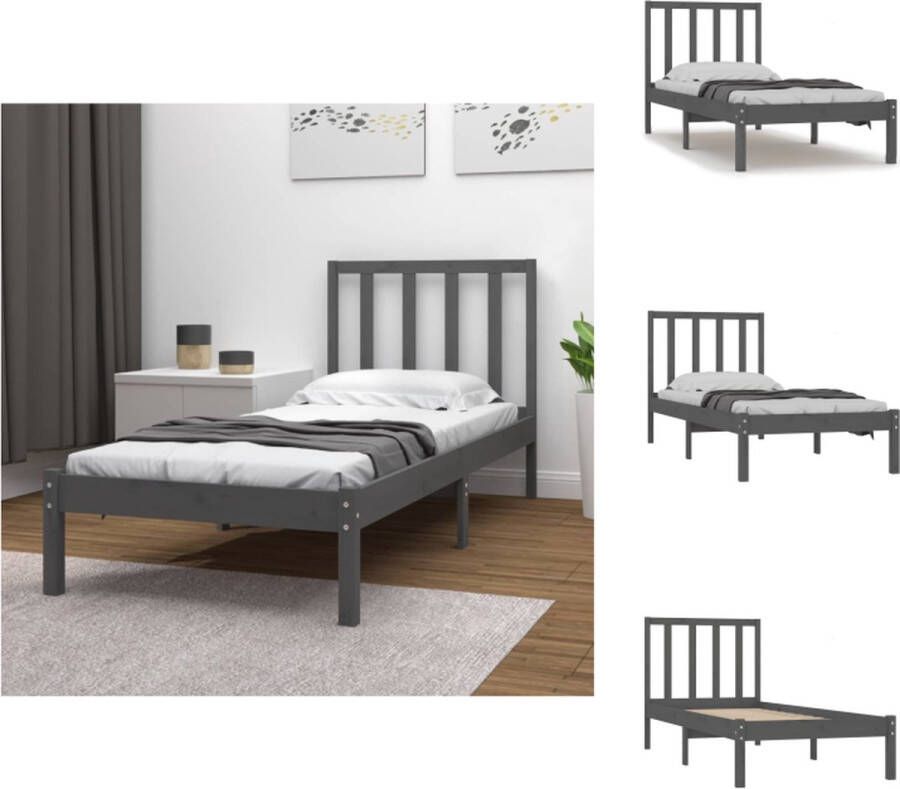 VidaXL Houten Bedframe Grijs 195.5 x 81 x 100 cm Stabiel en Comfortabel Bed