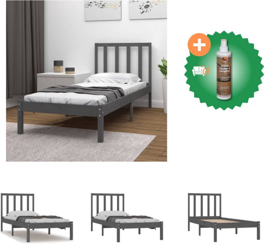 VidaXL Houten Bedframe Grijs 195.5 x 81 x 100 cm Stabiel en Comfortabel Bed Inclusief Houtreiniger en verfrisser