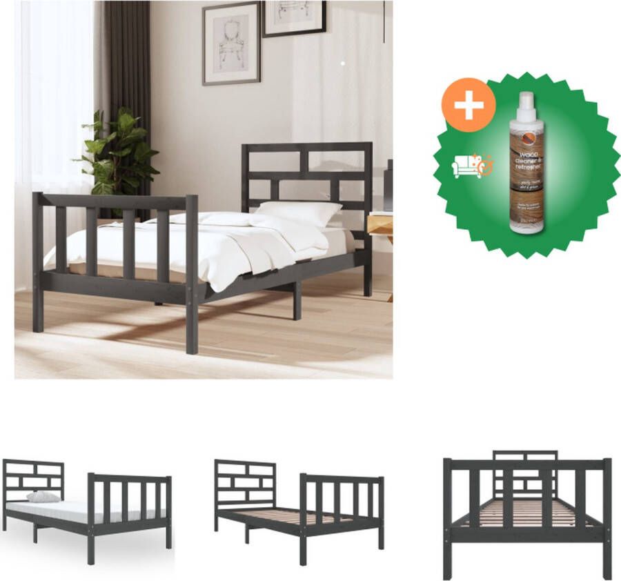 VidaXL Houten Bedframe Grijs 195.5 x 95.5 x 69.5 cm Massief Grenenhout Bed Inclusief Houtreiniger en verfrisser