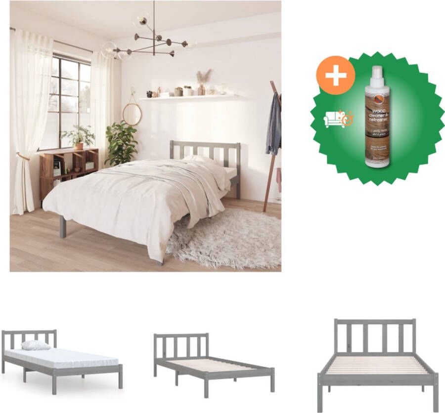 VidaXL Houten bedframe Grijs 205.5 x 105.5 x 69.5 cm Geschikt voor matras van 100x200 cm Bed Inclusief Houtreiniger en verfrisser