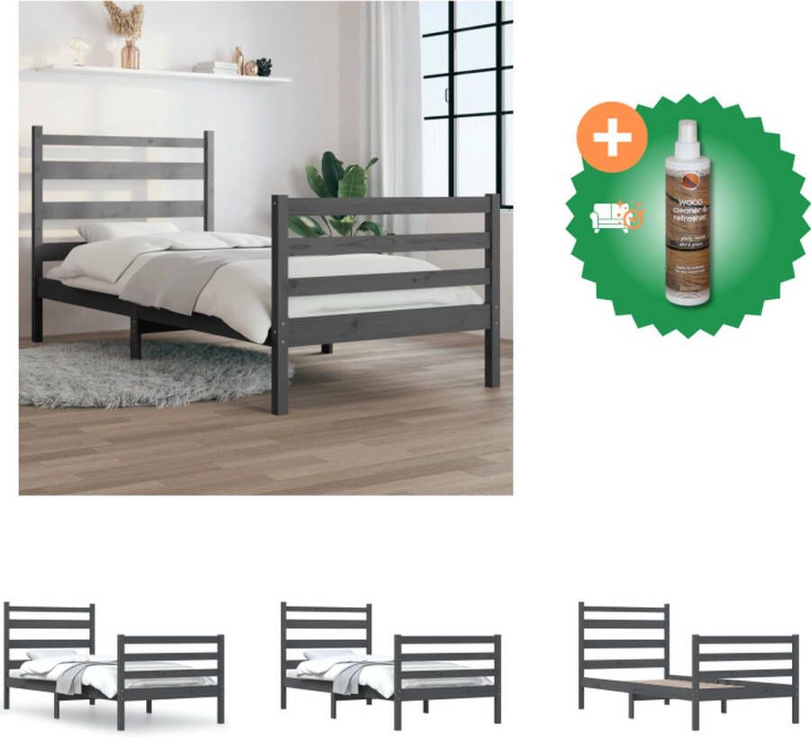 VidaXL Houten Bedframe Grijs 205.5 x 106 x 100 cm Massief Grenenhout Bed Inclusief Houtreiniger en verfrisser