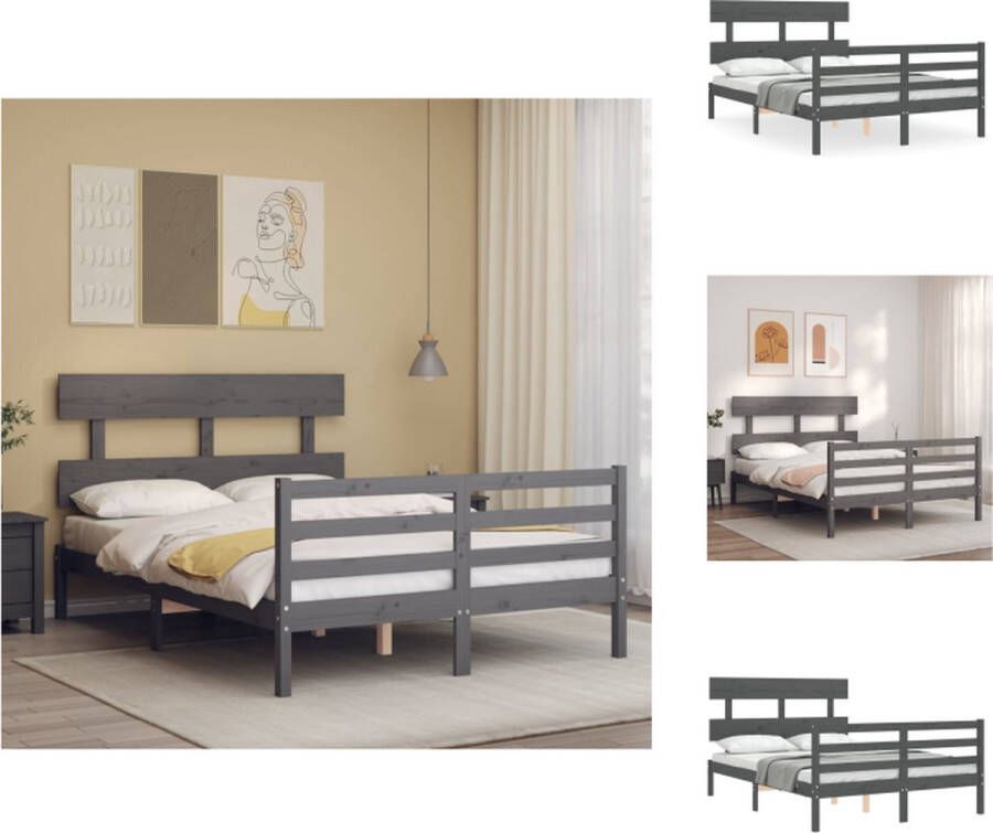 VidaXL Houten Bedframe Grijs 205.5 x 125.5 x 81 cm Geschikt voor 120 x 200 cm matras Massief grenenhout Bed