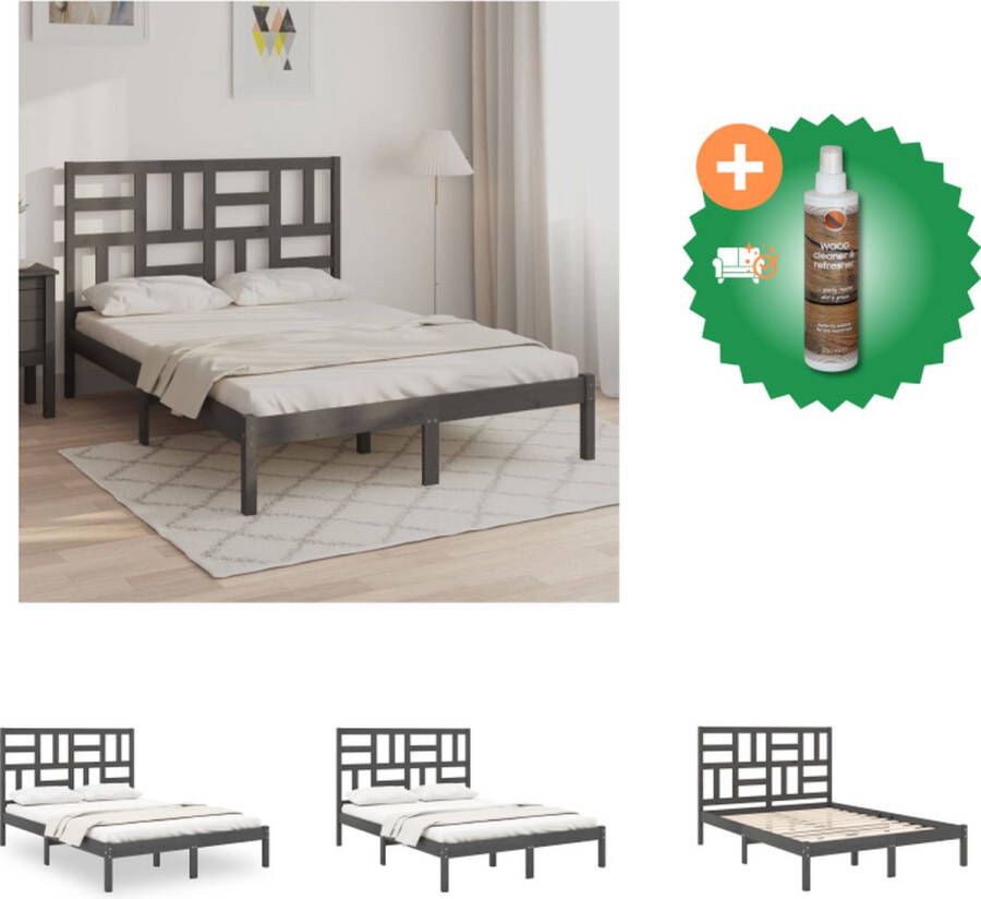 VidaXL Houten Bedframe Praktisch en decoratief Massief grenenhout Stabiel en comfortabel Grijs 205.5 x 125.5 x 69.5 cm Geschikt voor 120 x 200 cm matras Montage vereist Bed Inclusief Houtreiniger en verfrisser