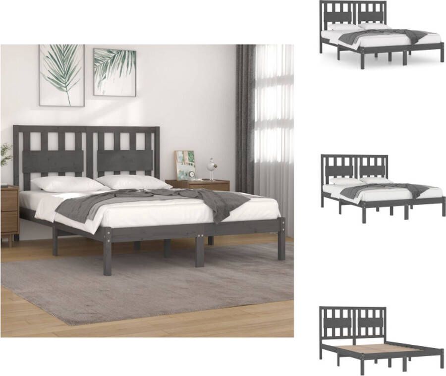 VidaXL Houten Bedframe Grijs 205.5 x 145.5 cm Massief grenenhout Bed