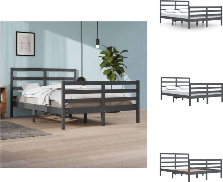 VidaXL Houten Bedframe Grijs 205.5 x 145.5 x 100 cm Massief grenen Geschikt voor matras 140 x 200 cm Bed
