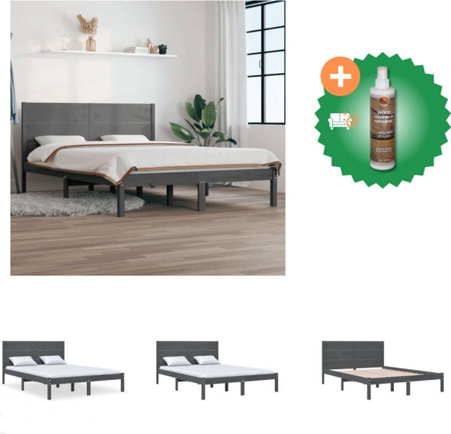 VidaXL Bedframe Massief Grenenhout Grijs 205.5 x 145.5 x 100 cm Functioneel hoofd- en voeteneinde Montage vereist Bed Inclusief Houtreiniger en verfrisser - Foto 2