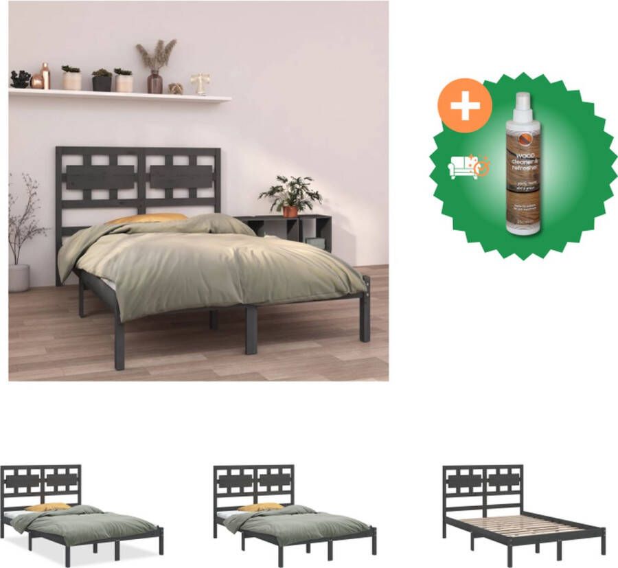 VidaXL Bedframe Massief Grenenhout Grijs 205.5 x 145.5 x 100 cm Functioneel hoofd- en voeteneinde Montage vereist Bed Inclusief Houtreiniger en verfrisser - Foto 3