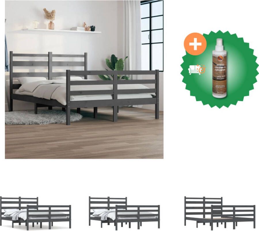 VidaXL Houten Bedframe Grijs 205.5 x 146 x 100 cm Massief Grenenhout Bed Inclusief Houtreiniger en verfrisser