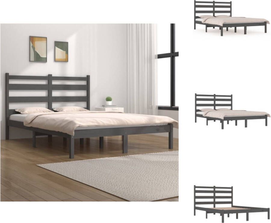 VidaXL Houten Bedframe Grijs 205.5 x 155.5 x 100 cm Massief grenenhout Bed
