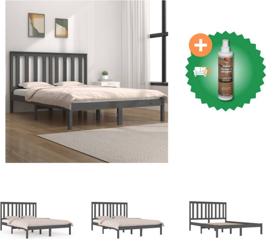 VidaXL Houten Bedframe Grijs 205.5 x 155.5 x 31 cm Massief grenenhout Bed Inclusief Houtreiniger en verfrisser