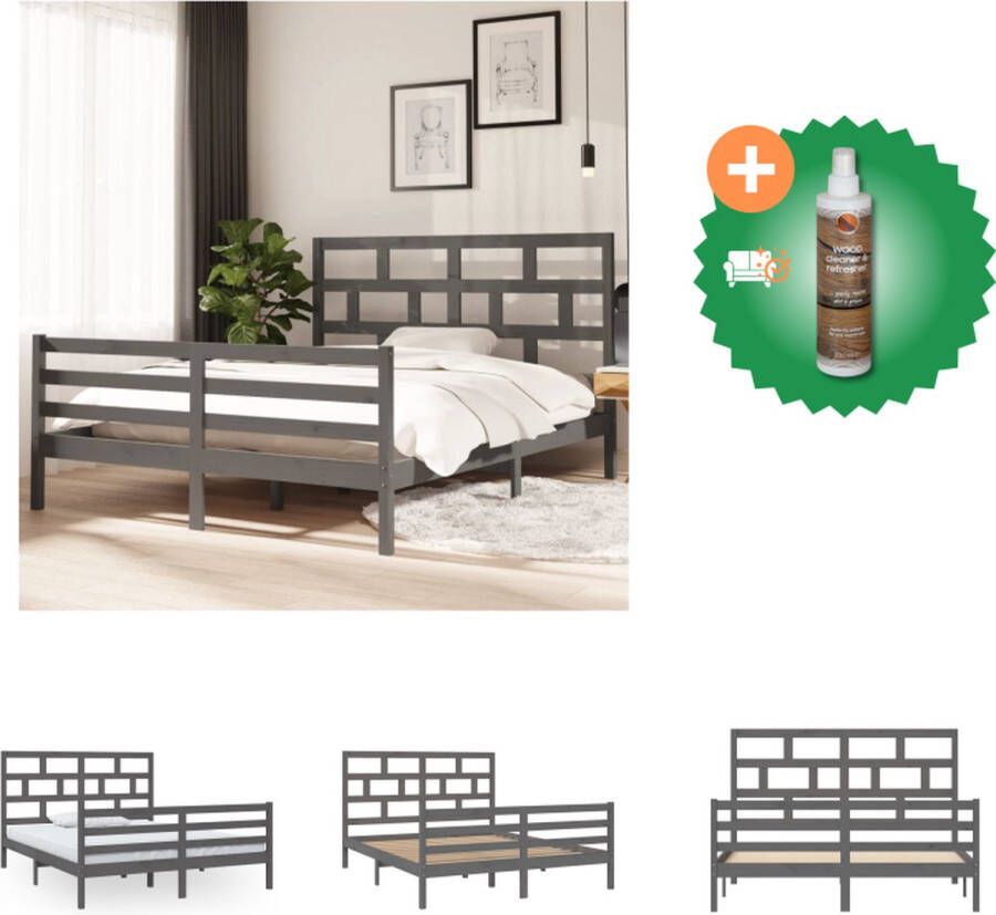 VidaXL Houten Bedframe Grijs 205.5 x 166 x 100 cm Massief grenenhout Bed Inclusief Houtreiniger en verfrisser