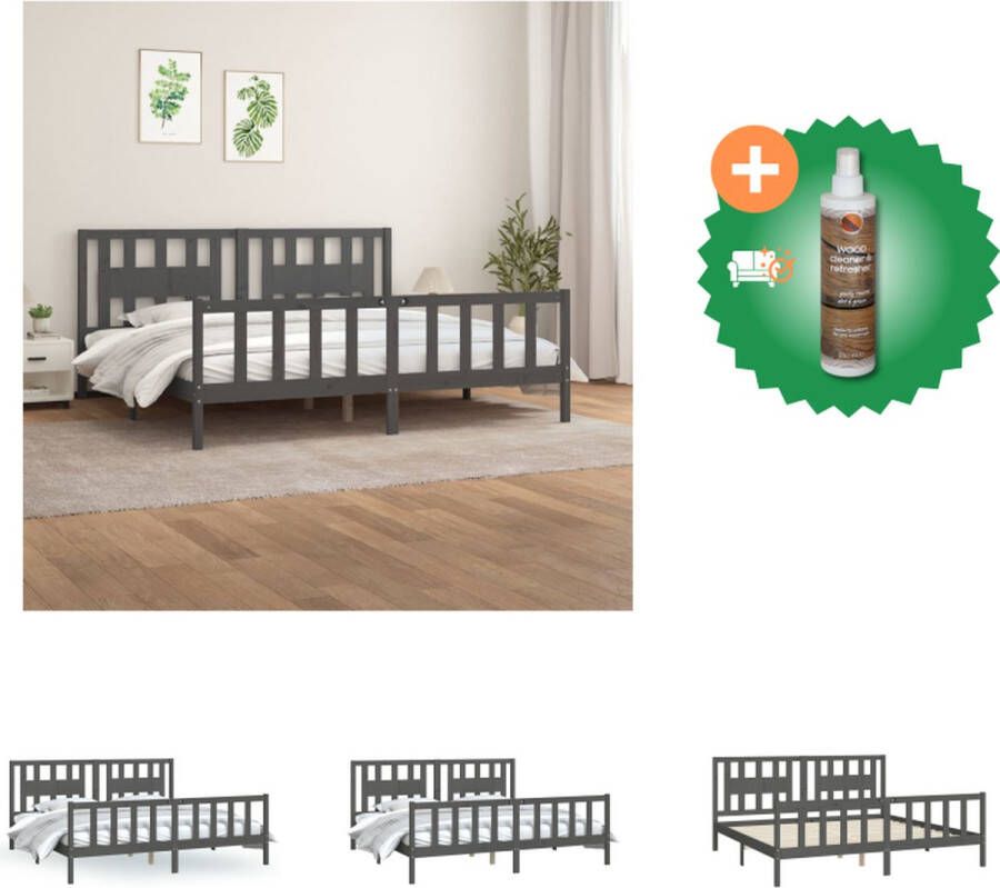 VidaXL Houten Bedframe Grijs 205.5 x 185.5 x 69.5 cm Massief Grenenhout Bed Inclusief Houtreiniger en verfrisser