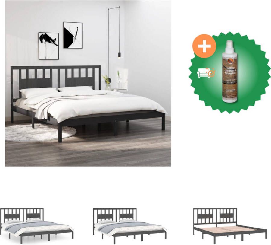 VidaXL Houten Bedframe Grijs 205.5 x 186 x 100 cm Massief grenenhout Bed Inclusief Houtreiniger en verfrisser