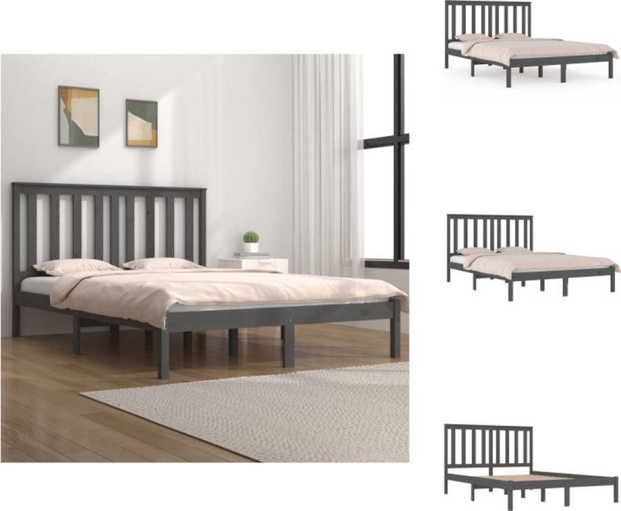 VidaXL Houten bedframe 205.5 x 206 x 100 cm Geschikt voor matras 200 x 200 cm Massief grenenhout Grijs Bed - Foto 10