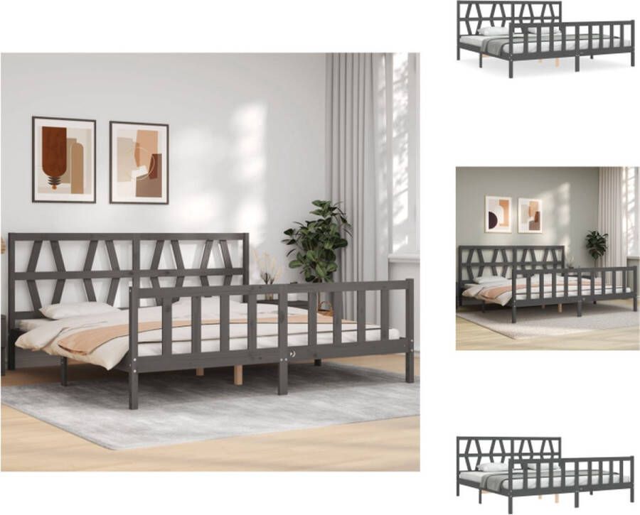 VidaXL Massief grenenhouten bedframe Grijs 205.5 x 205.5 x 100 cm Inclusief functioneel hoofd- en voeteneinde Montage vereist Bed - Foto 4