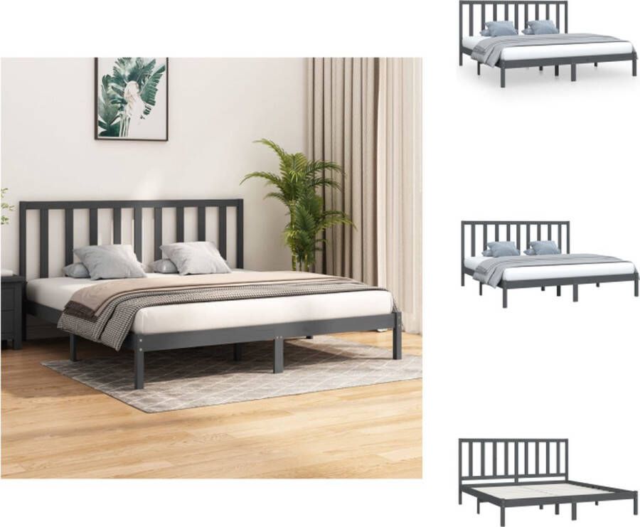 VidaXL Massief grenenhouten bedframe Grijs 205.5 x 205.5 x 100 cm Inclusief functioneel hoofd- en voeteneinde Montage vereist Bed - Foto 2