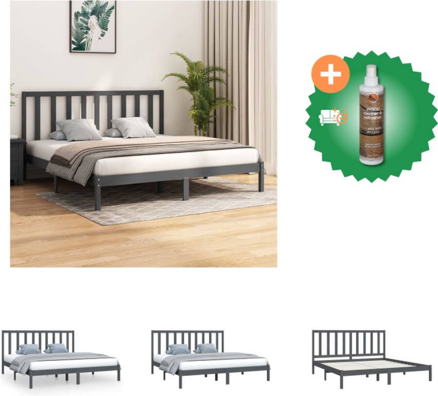VidaXL Houten Bedframe Grijs 205.5 x 205.5 x 100 cm Massief Grenenhout Bed Inclusief Houtreiniger en verfrisser